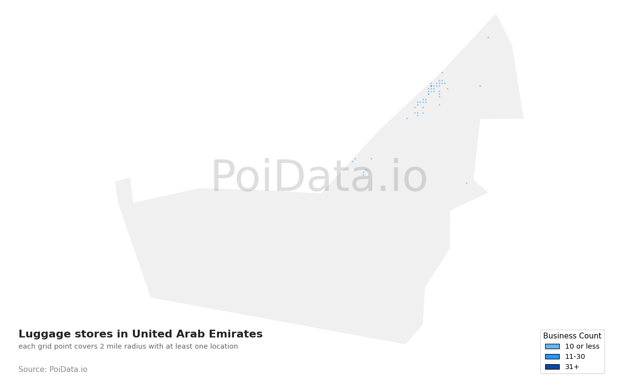 Luggage store density map for United Arab Emirates