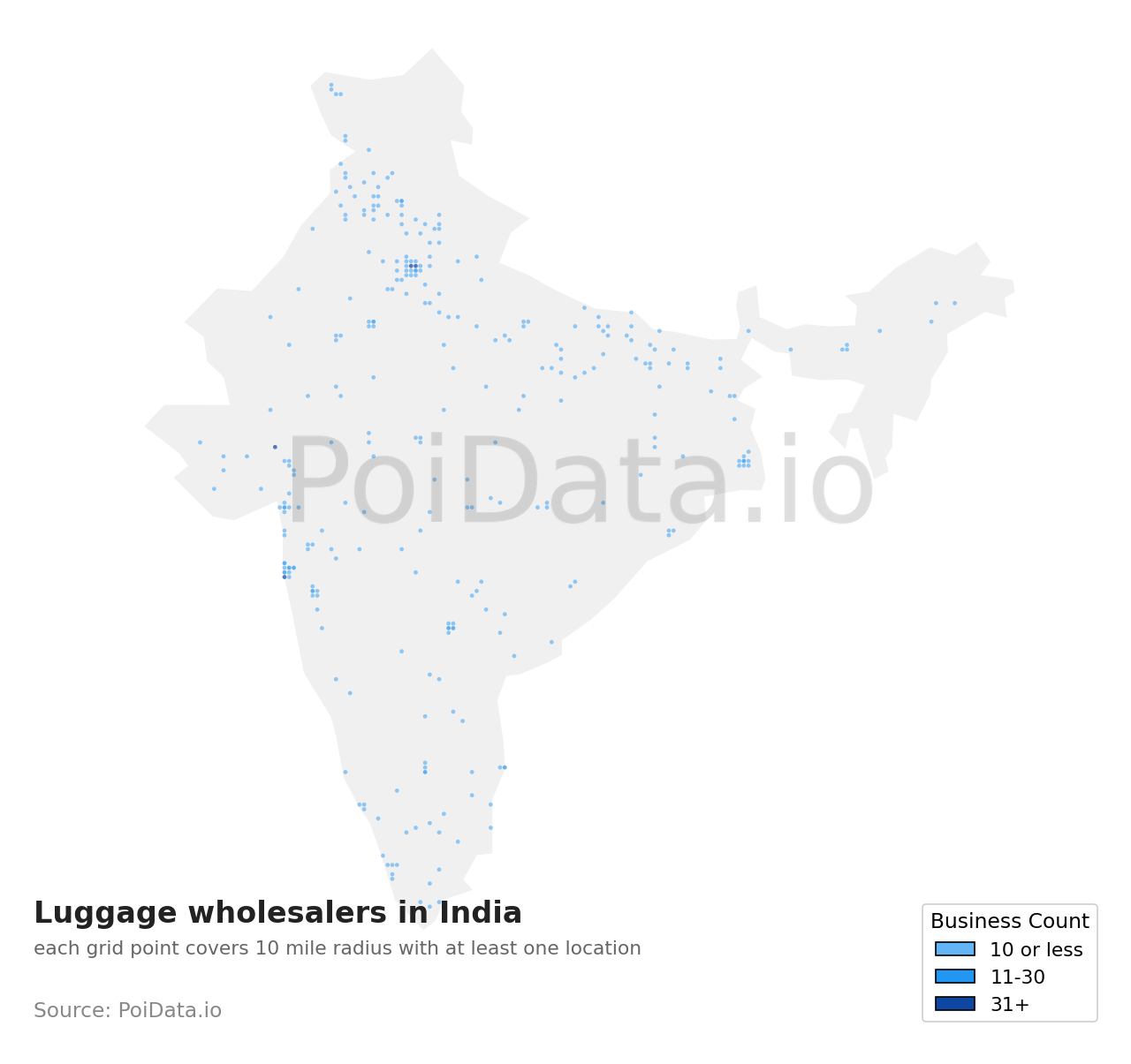 Luggage wholesaler density map for India