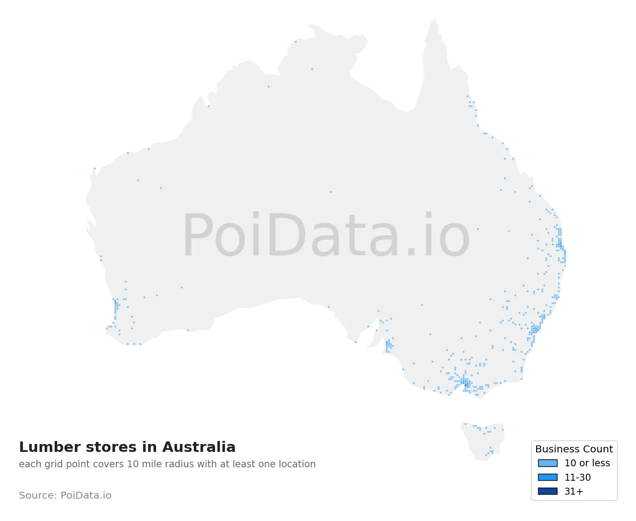Lumber store density map for Australia