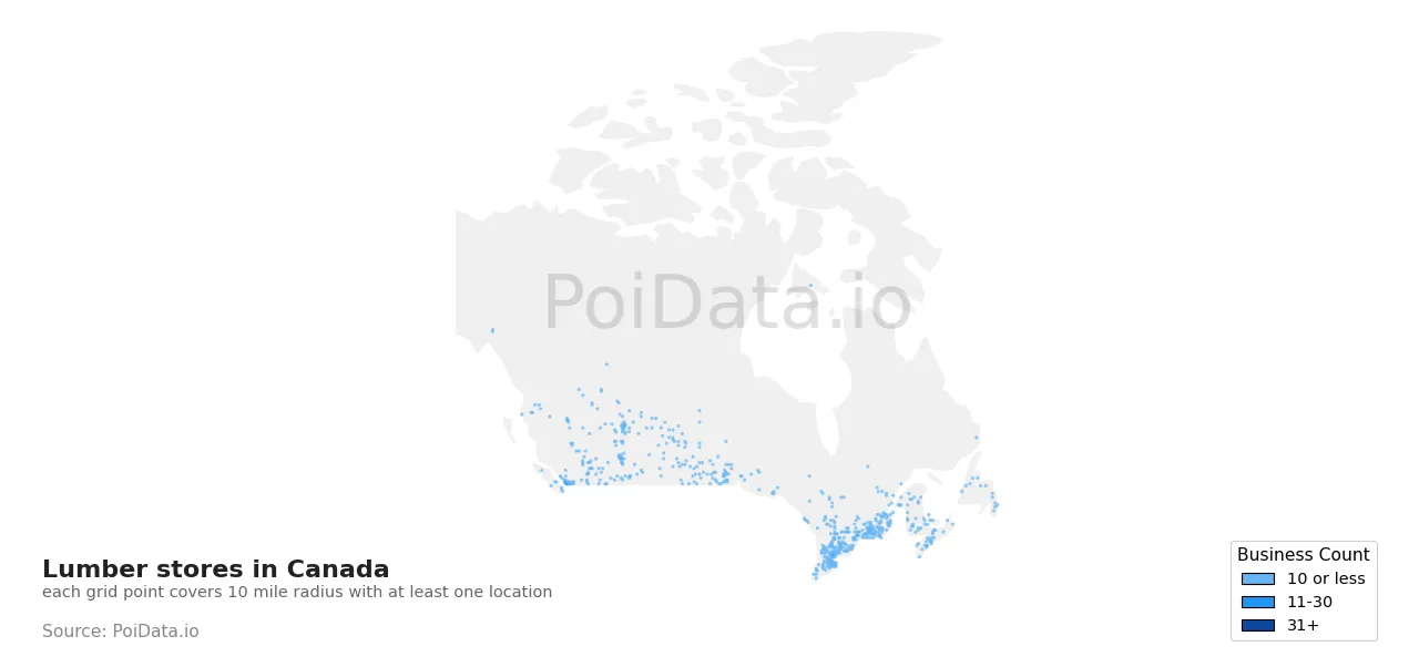 Lumber store density map for Canada