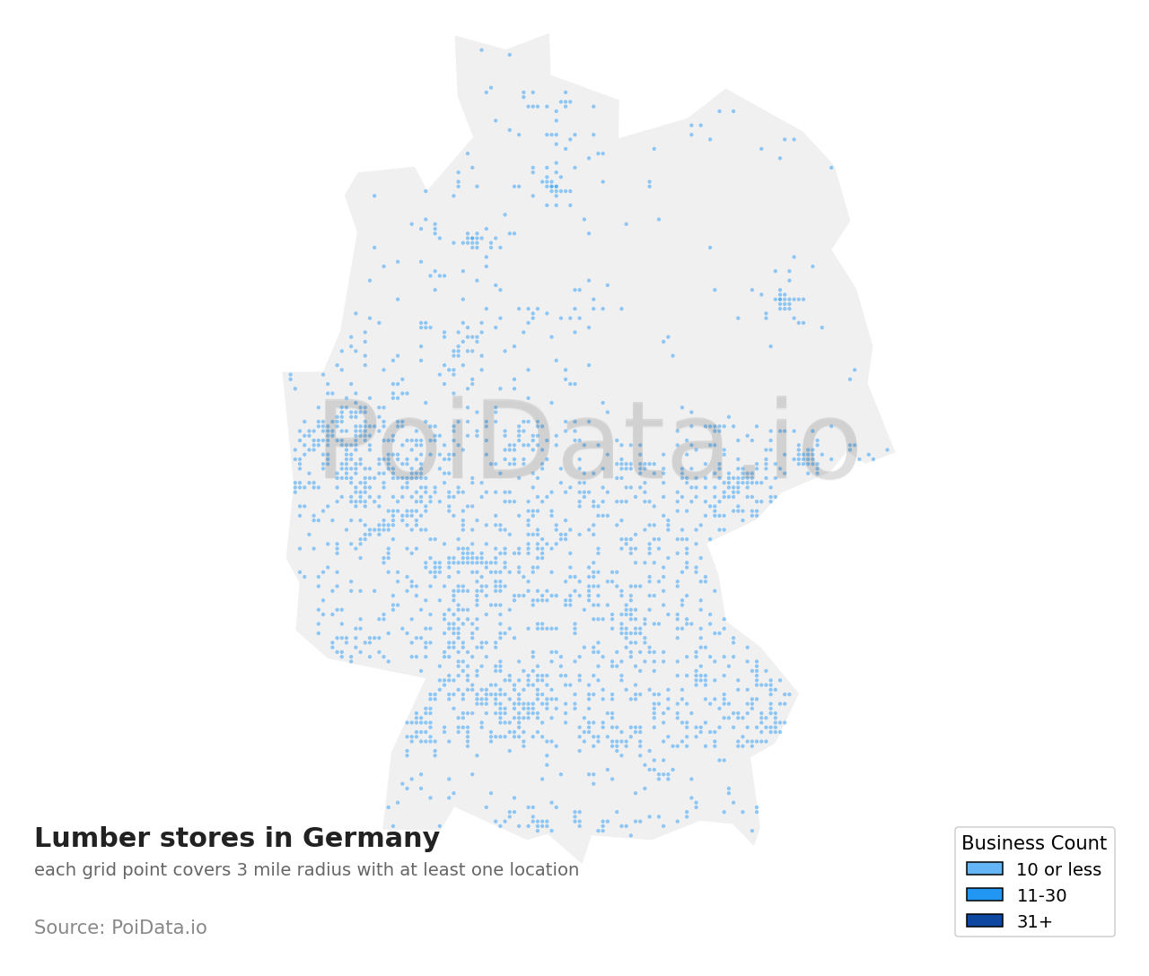 Lumber store density map for Germany