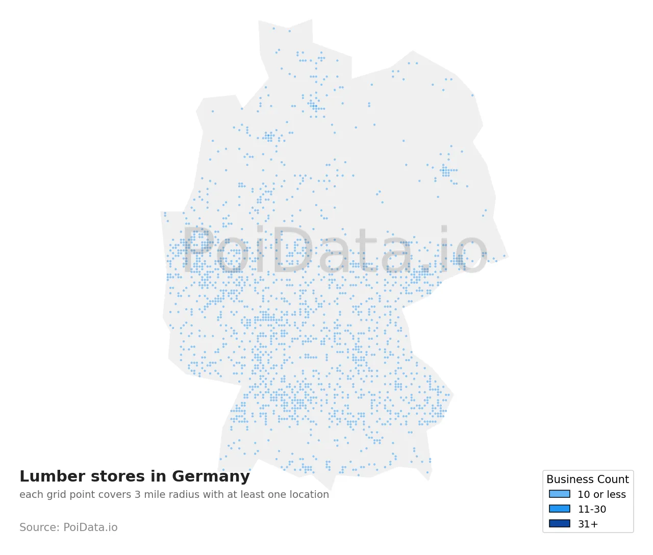 Lumber store density map for Germany