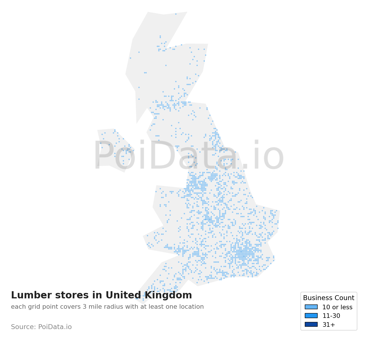 Lumber store density map for United Kingdom