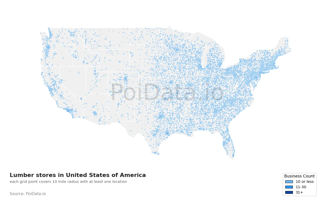 Lumber store density map for United States