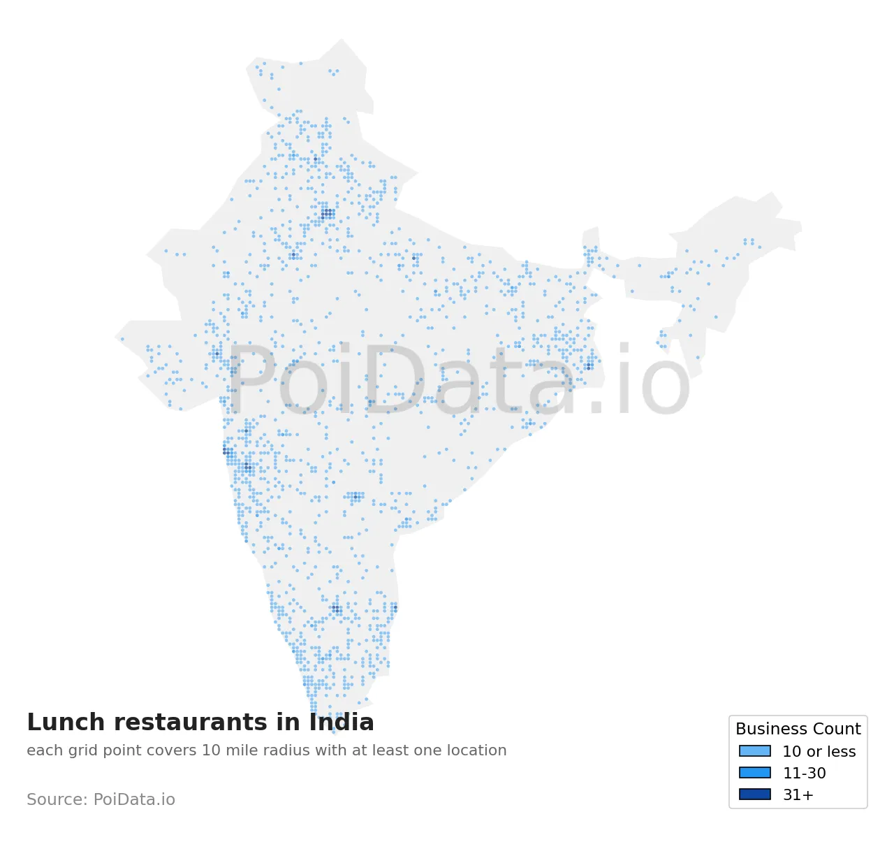 Lunch restaurant density map for India