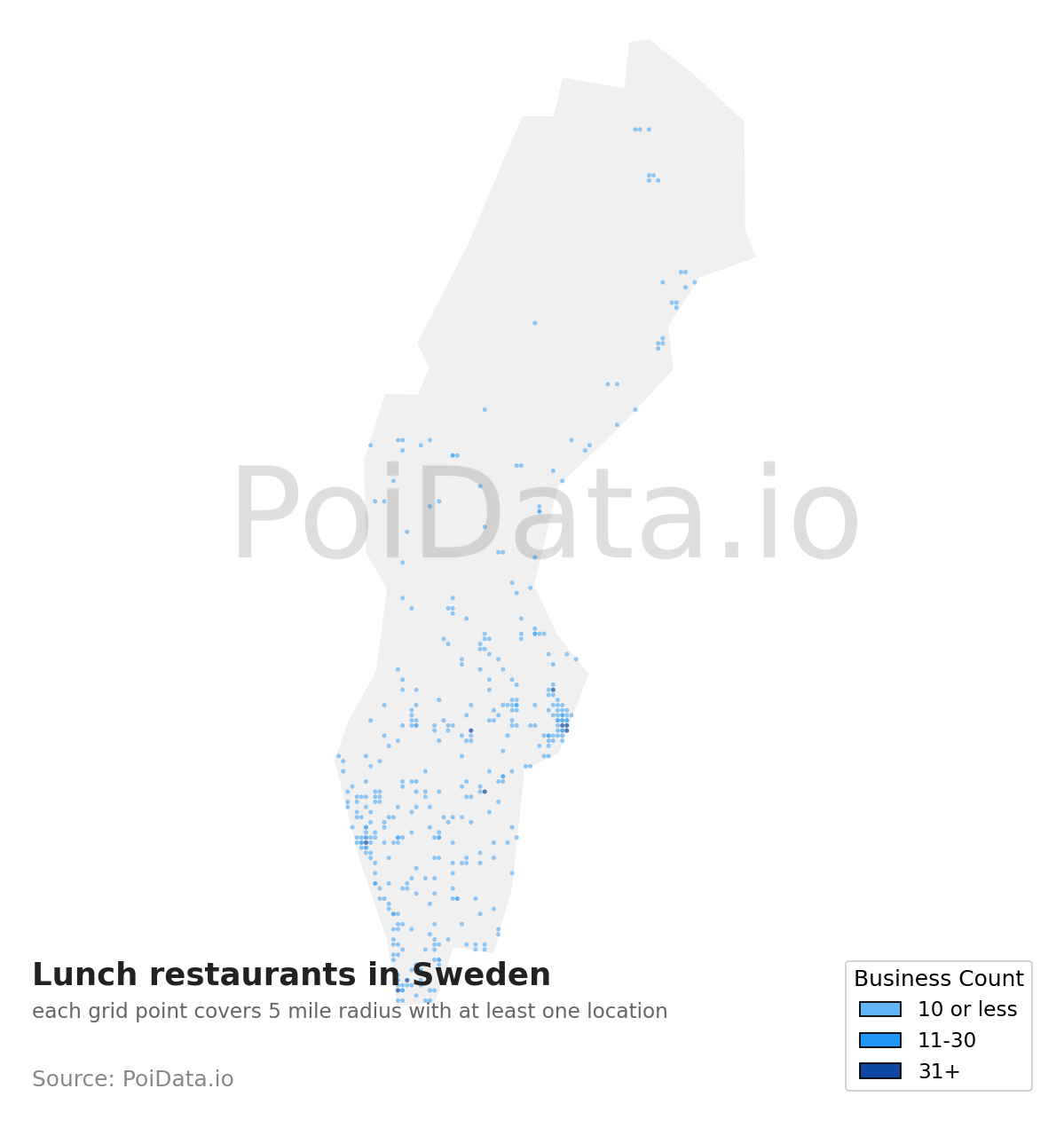 Lunch restaurant density map for Sweden
