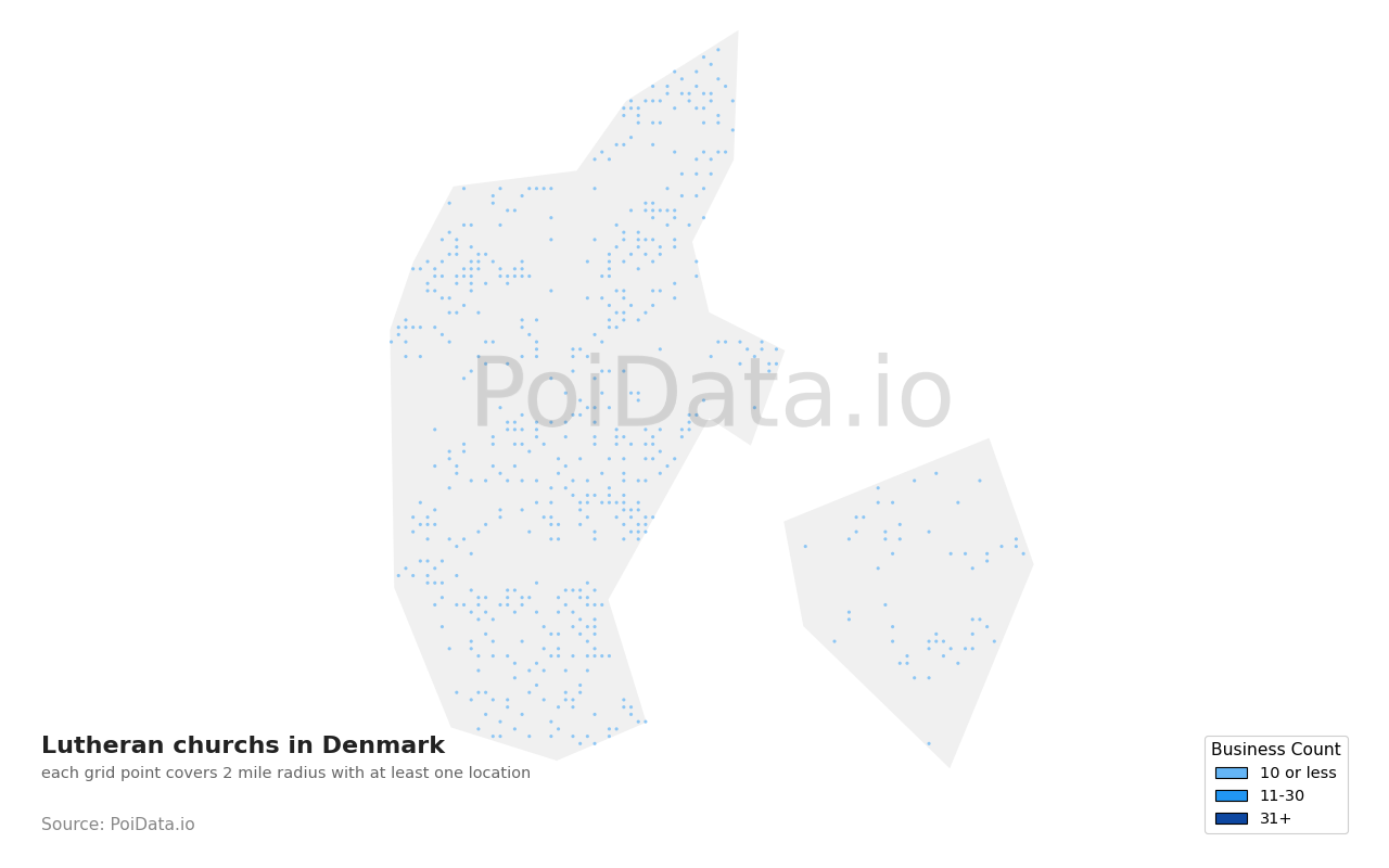 Lutheran church density map for Denmark