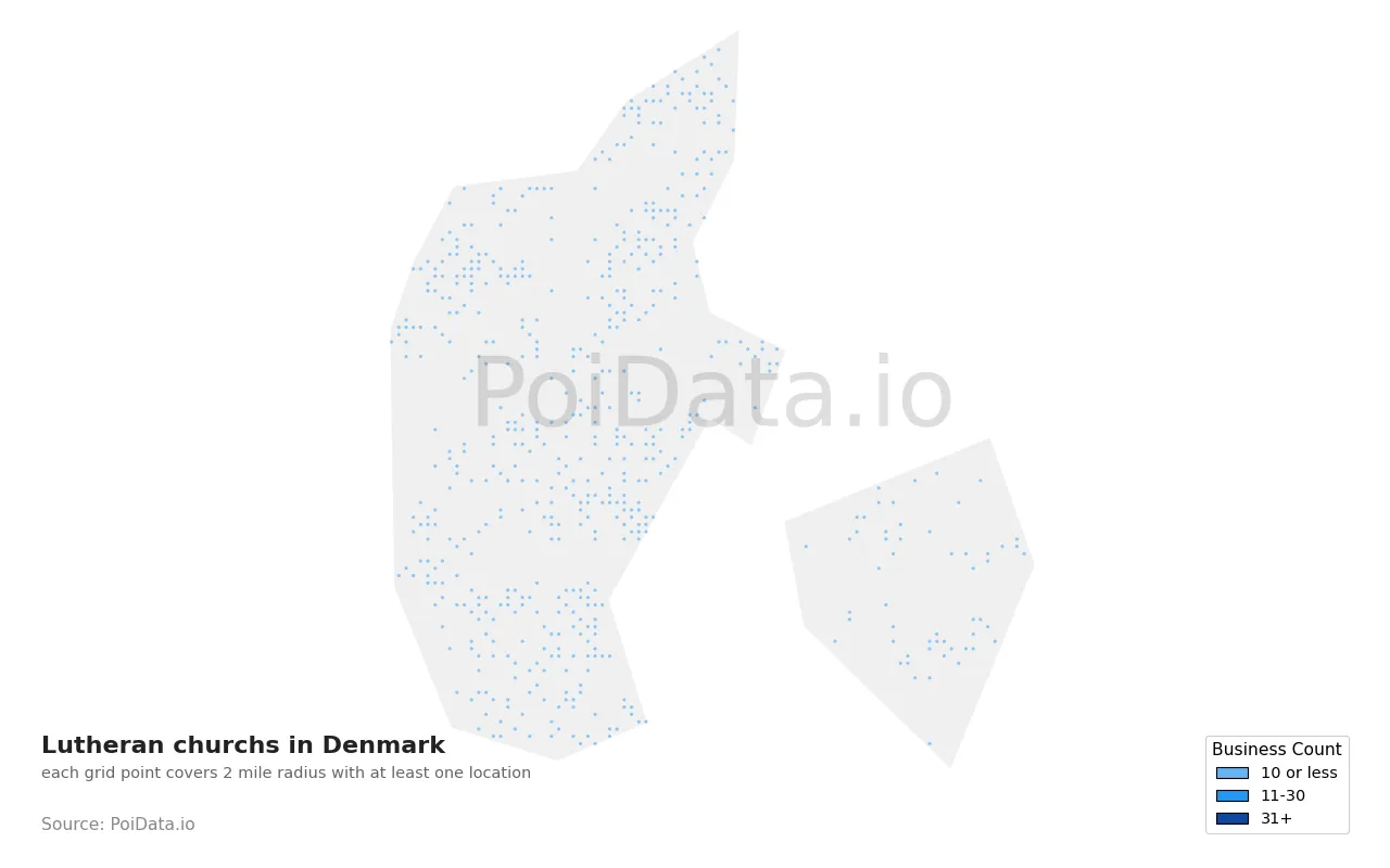 Lutheran church density map for Denmark