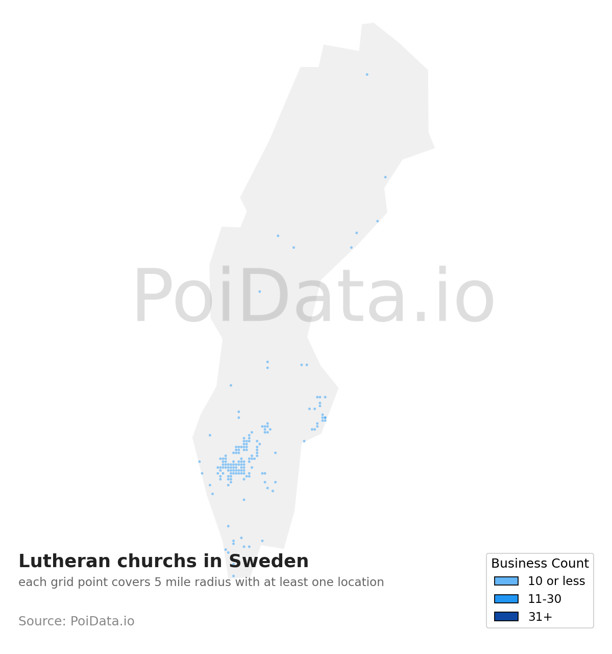 Lutheran church density map for Sweden