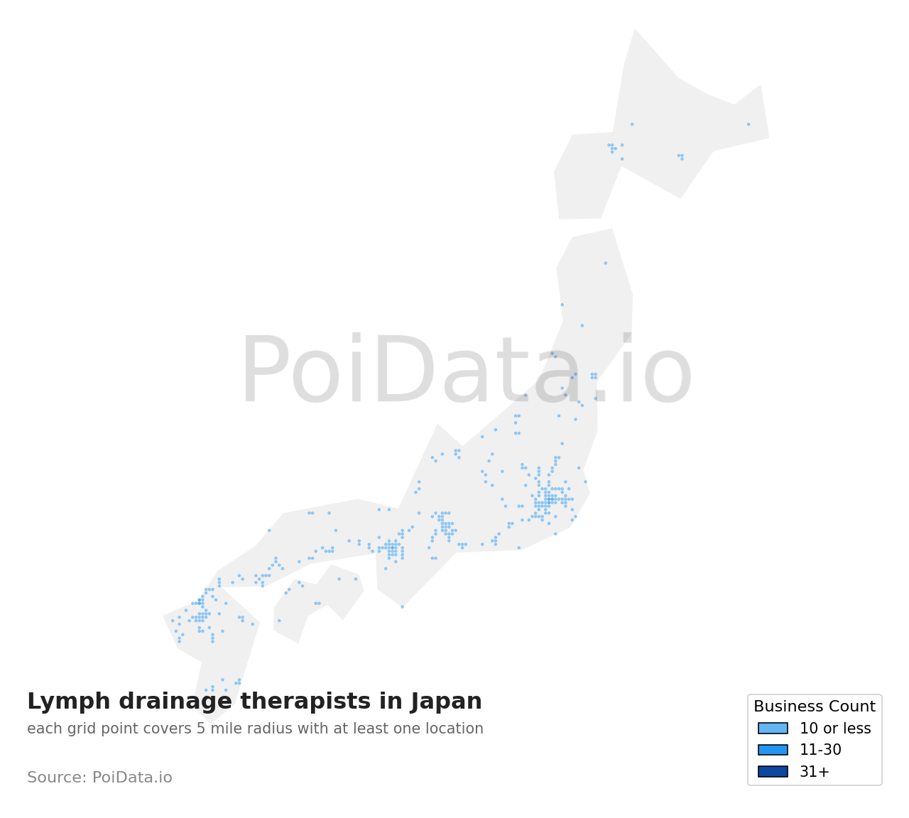 Lymph drainage therapist density map for Shizuoka, Japan