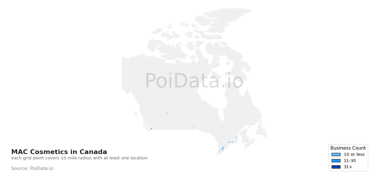 MAC Cosmetics density map for Canada