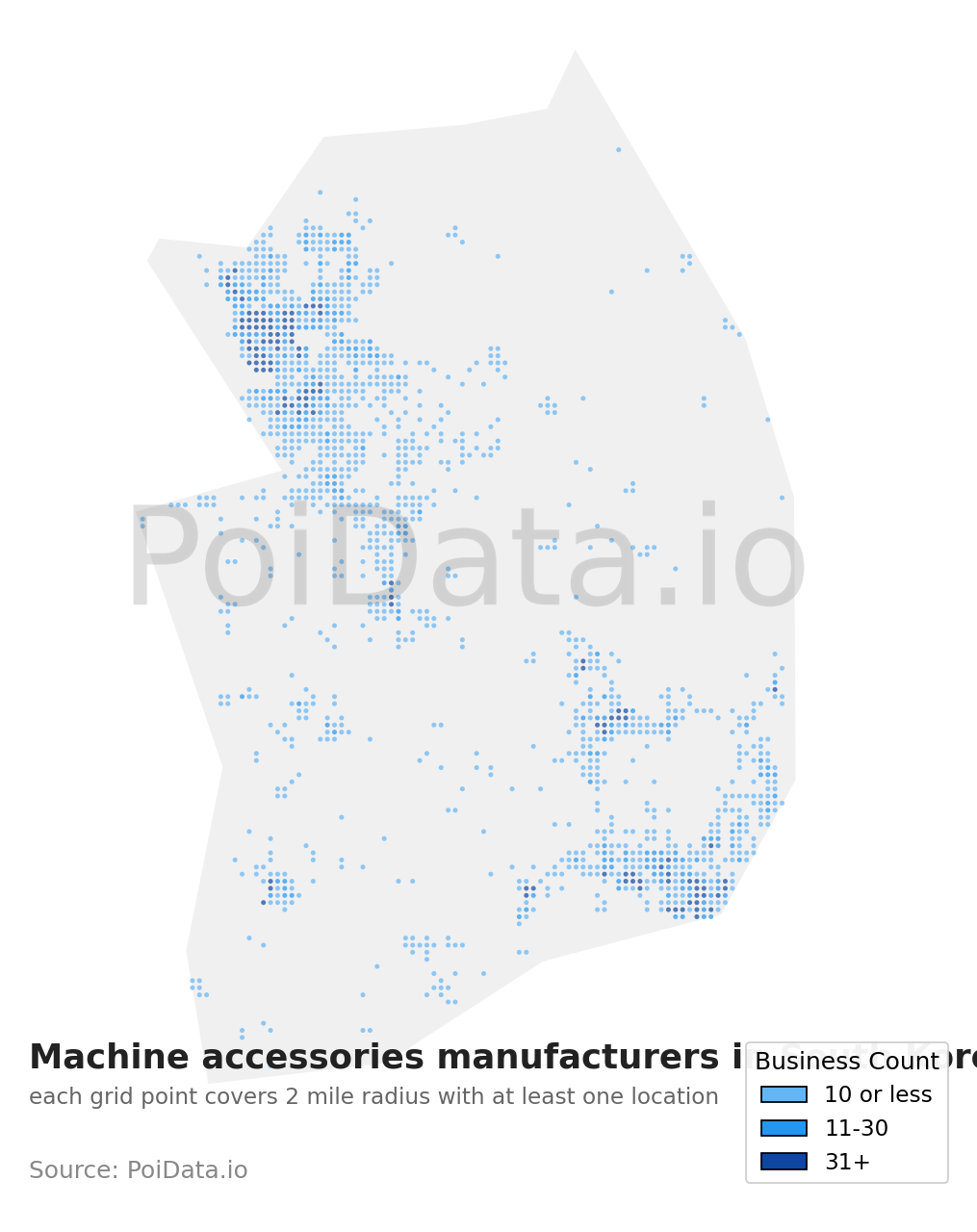 Machine accessories manufacturer density map for South Korea