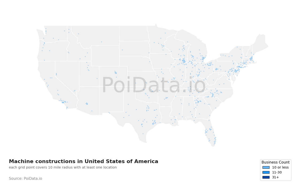 Machine construction density map for Ohio, United States