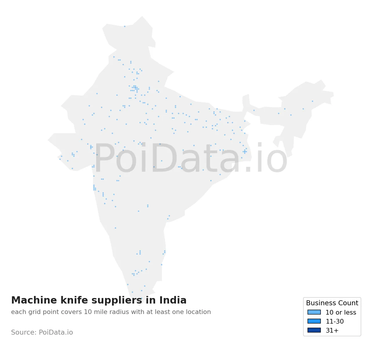 Machine knife supplier density map for India