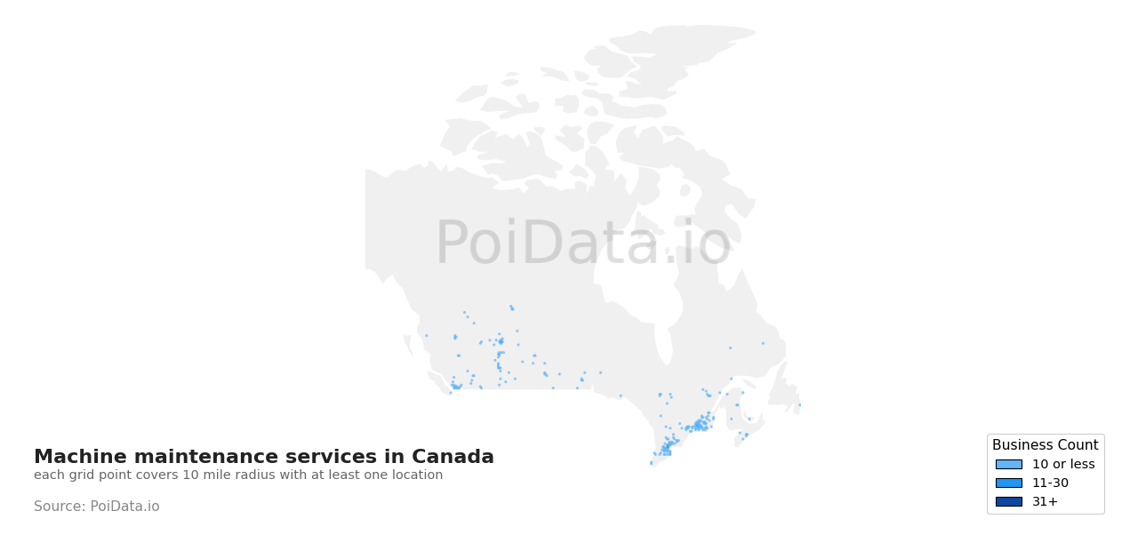 Machine maintenance service density map for Canada