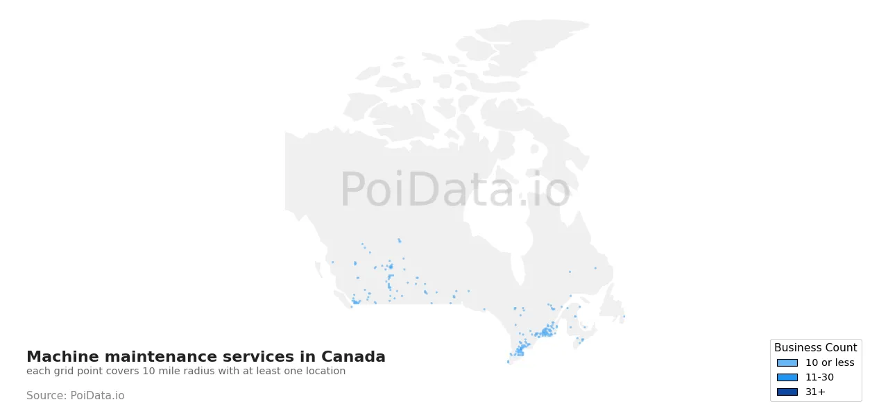 Machine maintenance service density map for Canada