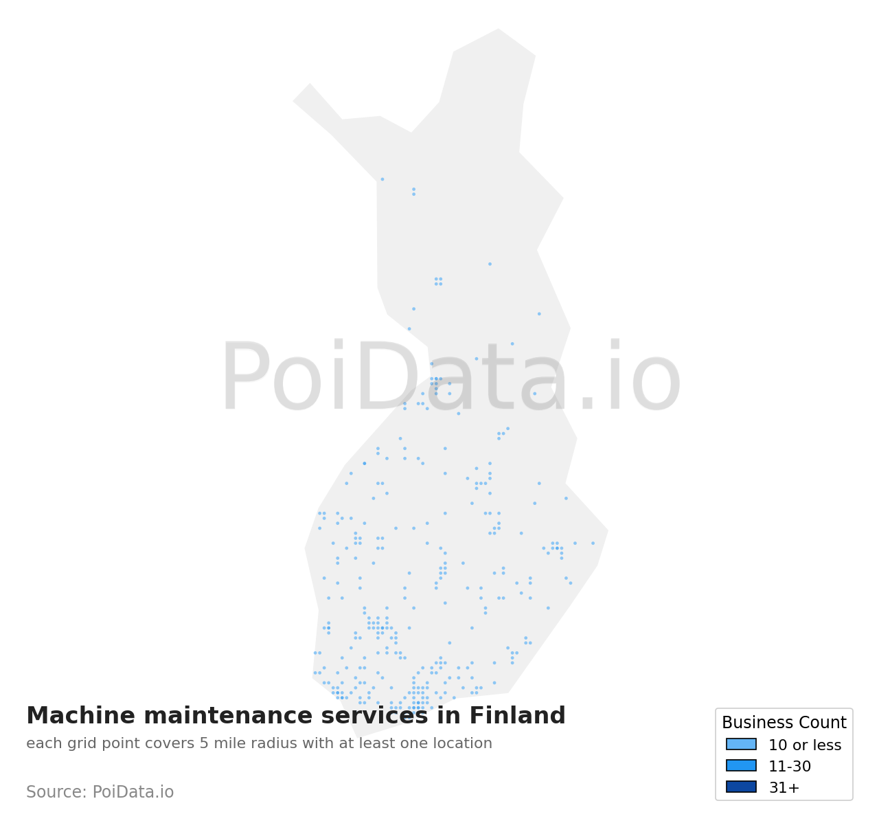 Machine maintenance service density map for Finland