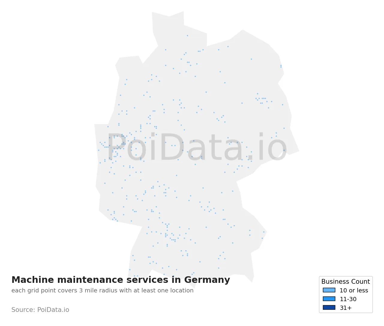 Machine maintenance service density map for Germany