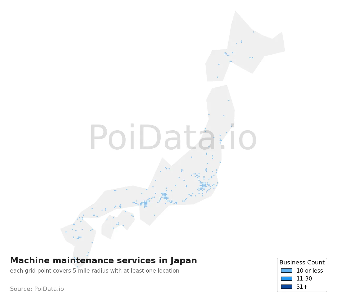 Machine maintenance service density map for Japan