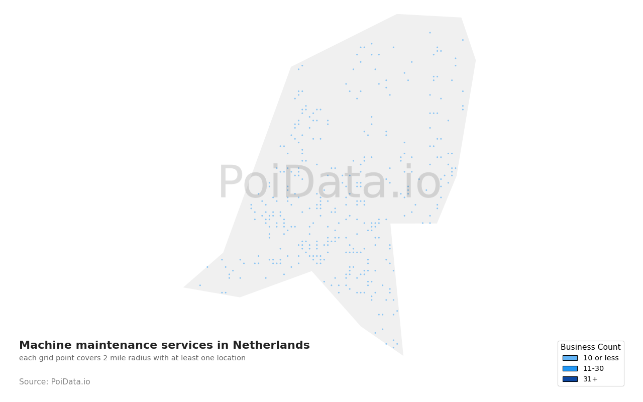 Machine maintenance service density map for Netherlands