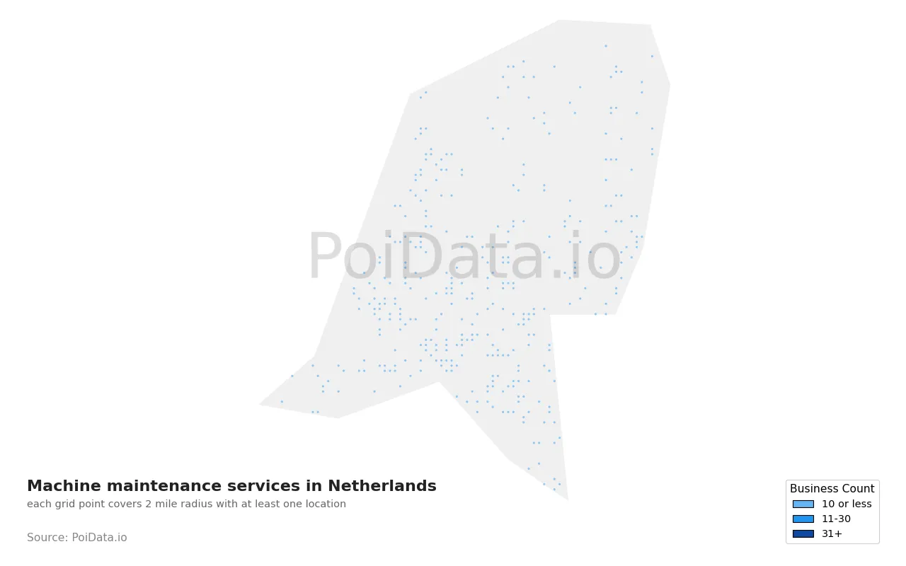 Machine maintenance service density map for Netherlands