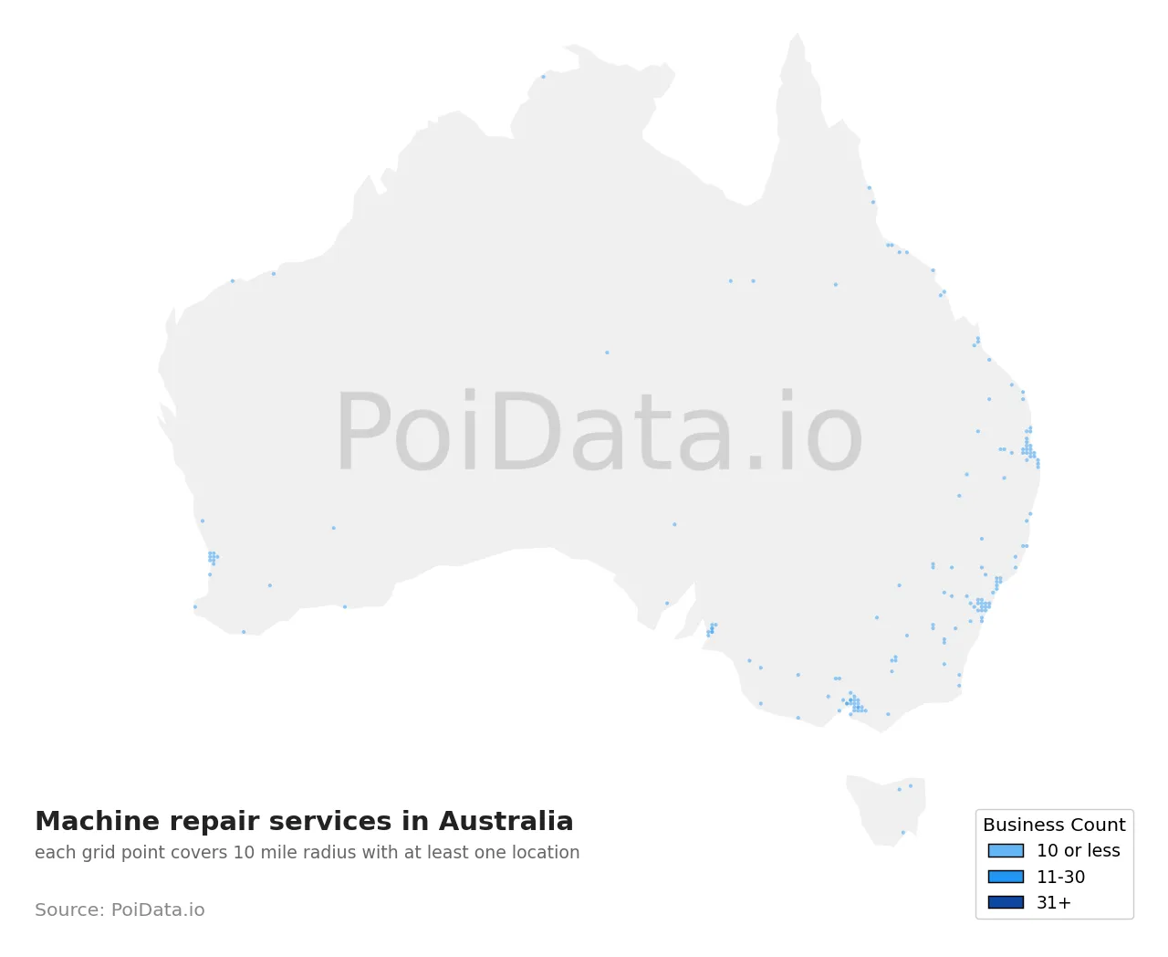 Machine repair service density map for Australia