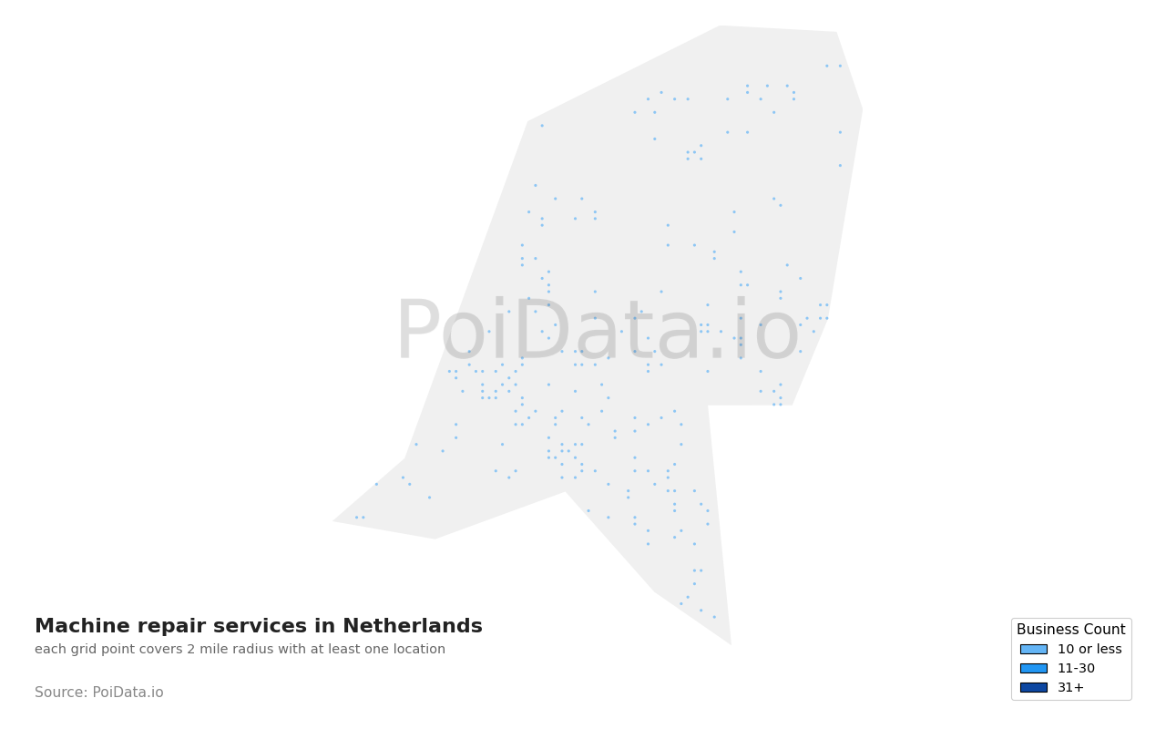 Machine repair service density map for Netherlands