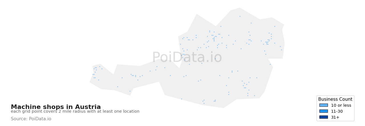 Machine shop density map for Austria