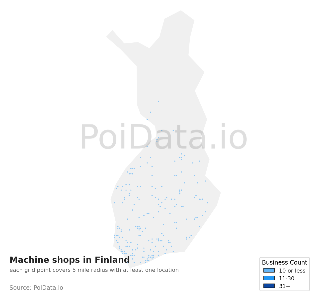 Machine shop density map for Finland
