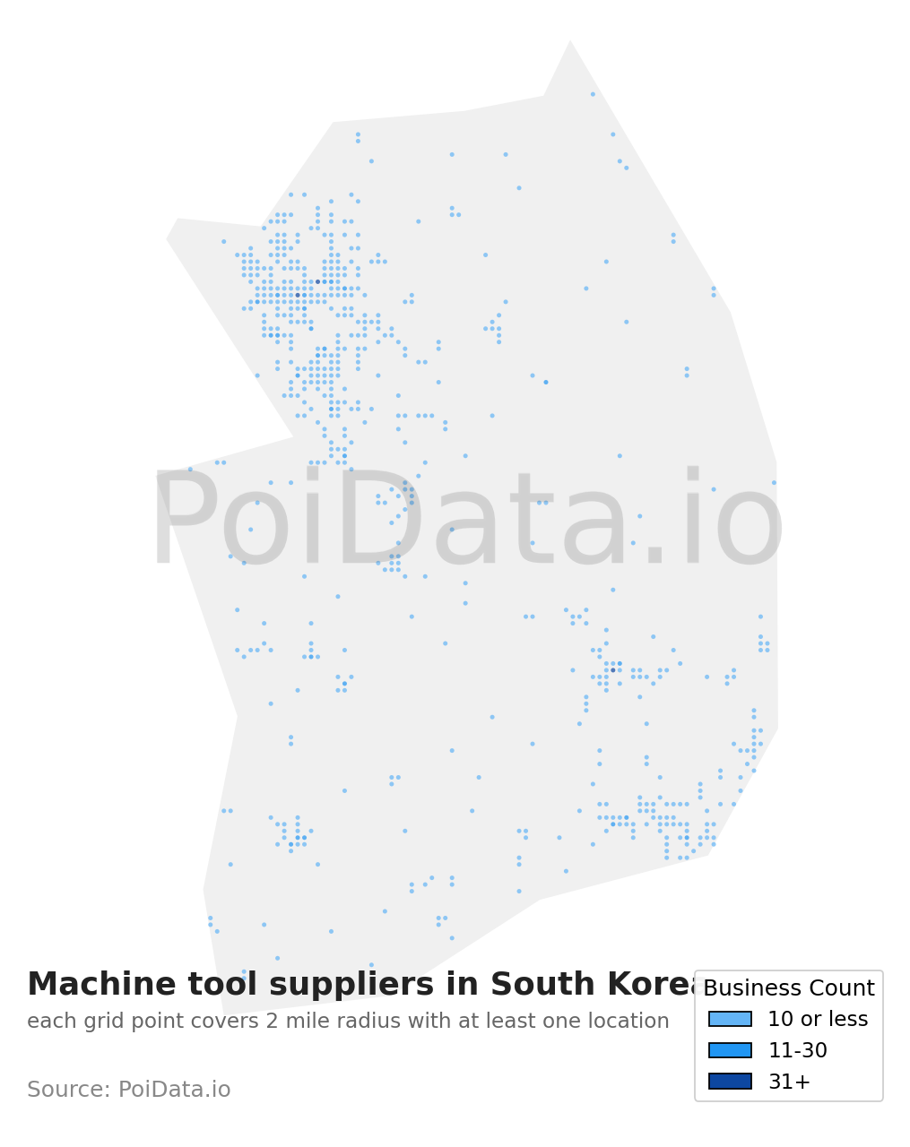 Machine tool supplier density map for South Korea
