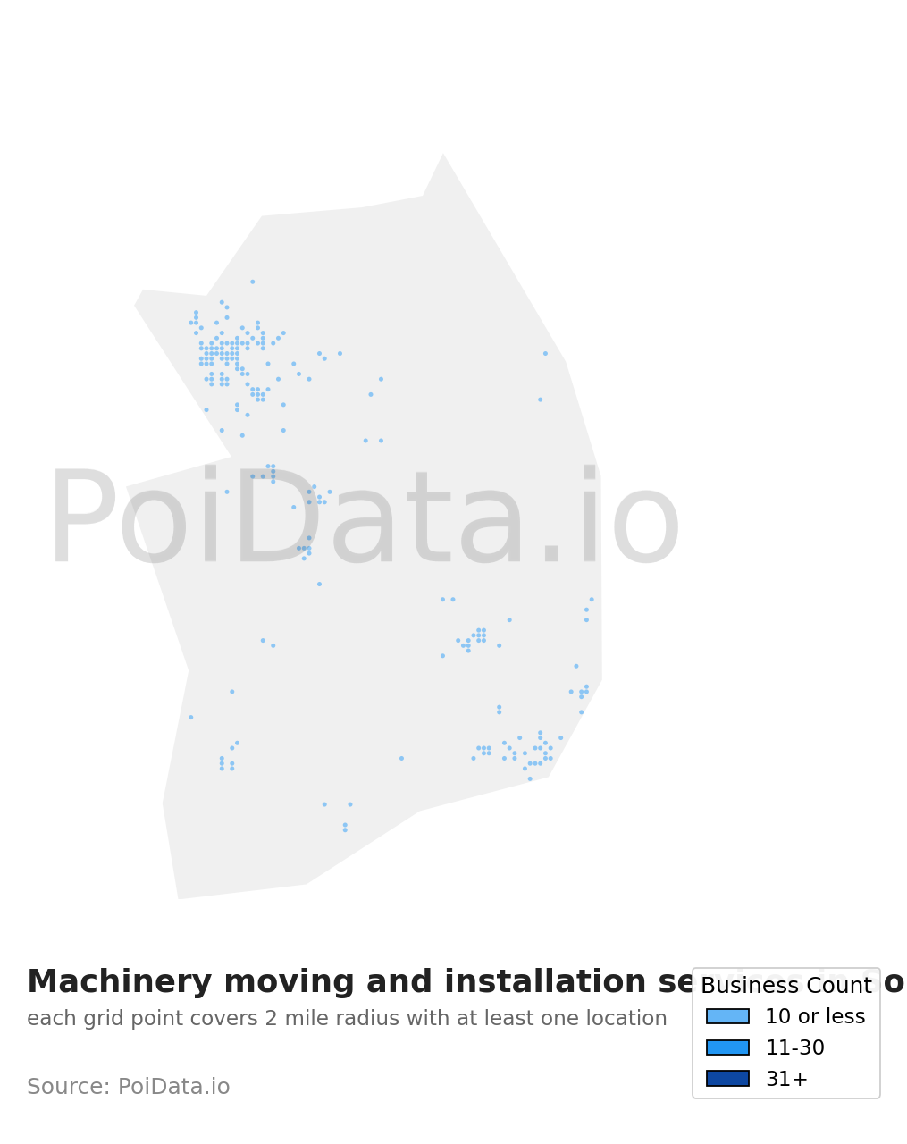 Machinery moving and installation service density map for South Korea