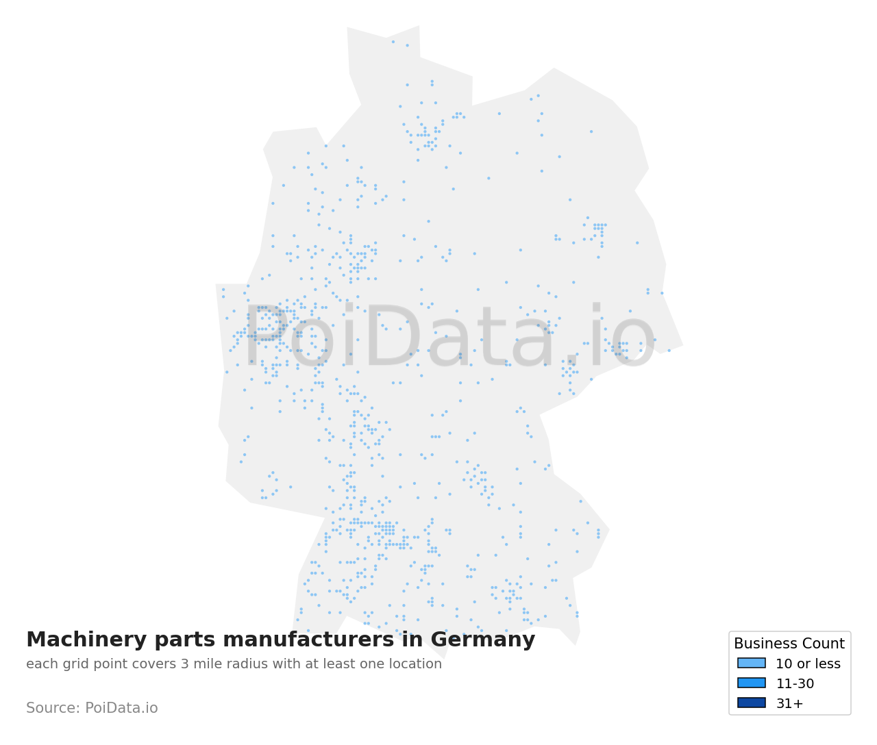Machinery parts manufacturer density map for Germany