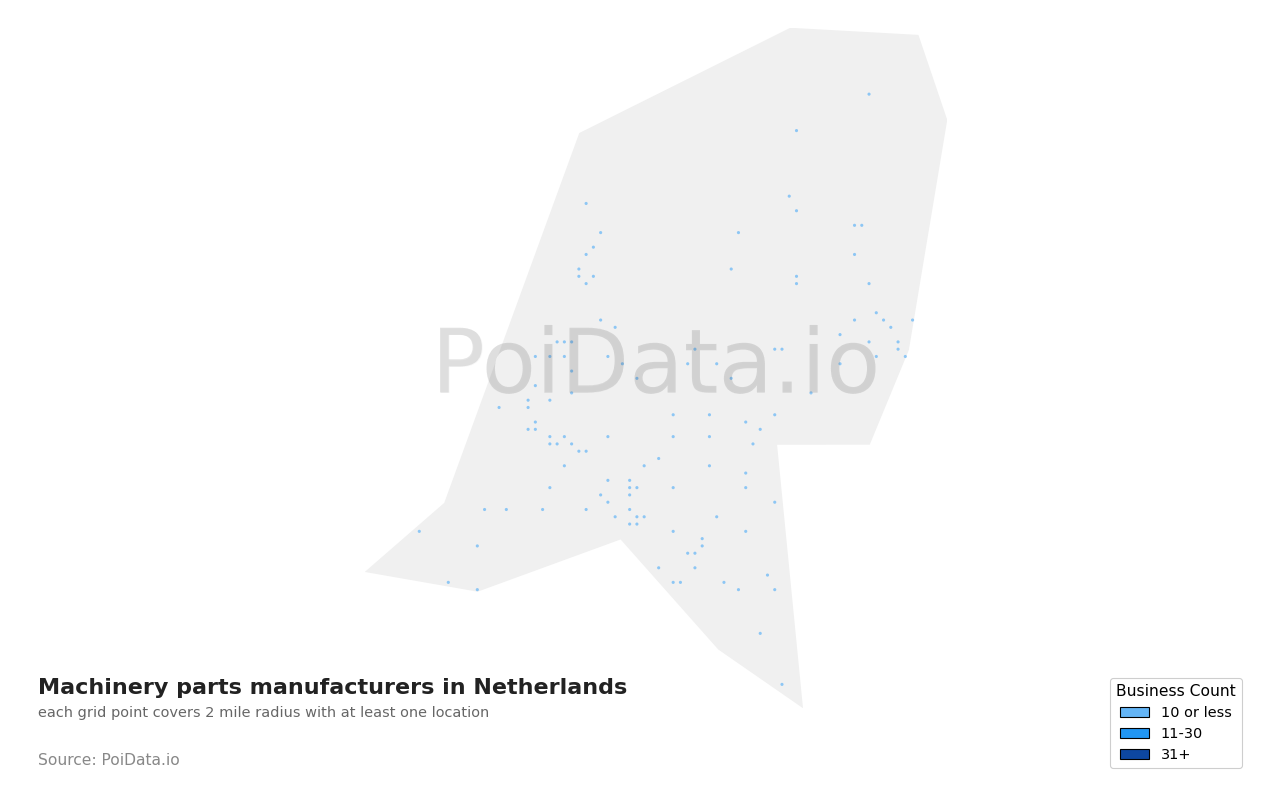 Machinery parts manufacturer density map for Netherlands