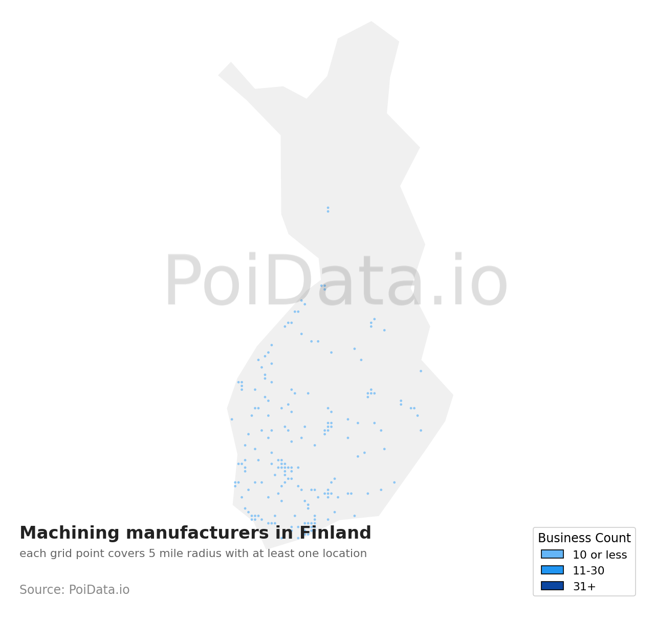 Machining manufacturer density map for Finland