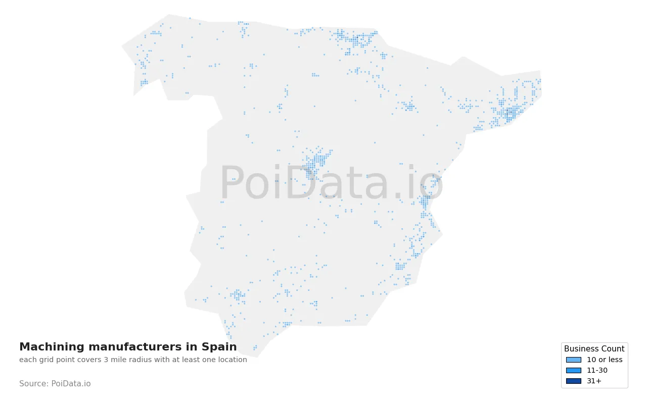 Machining manufacturer density map for Spain