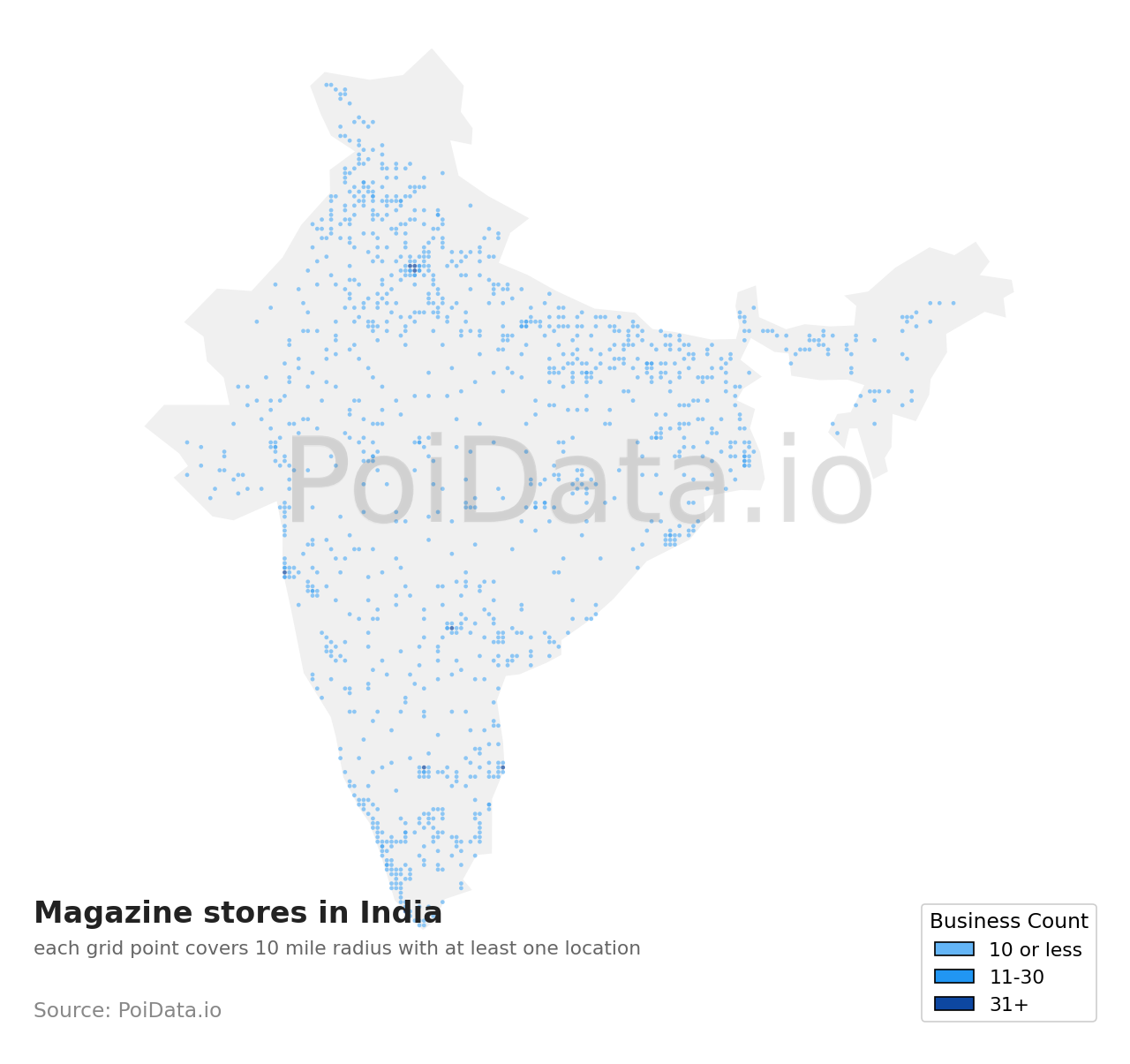 Magazine store density map for India