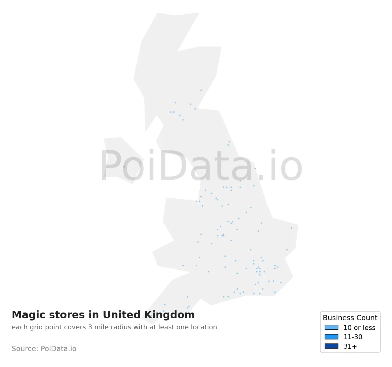 Magic store density map for United Kingdom