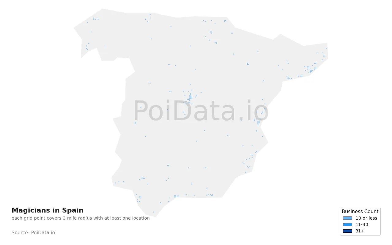 Magician density map for Spain