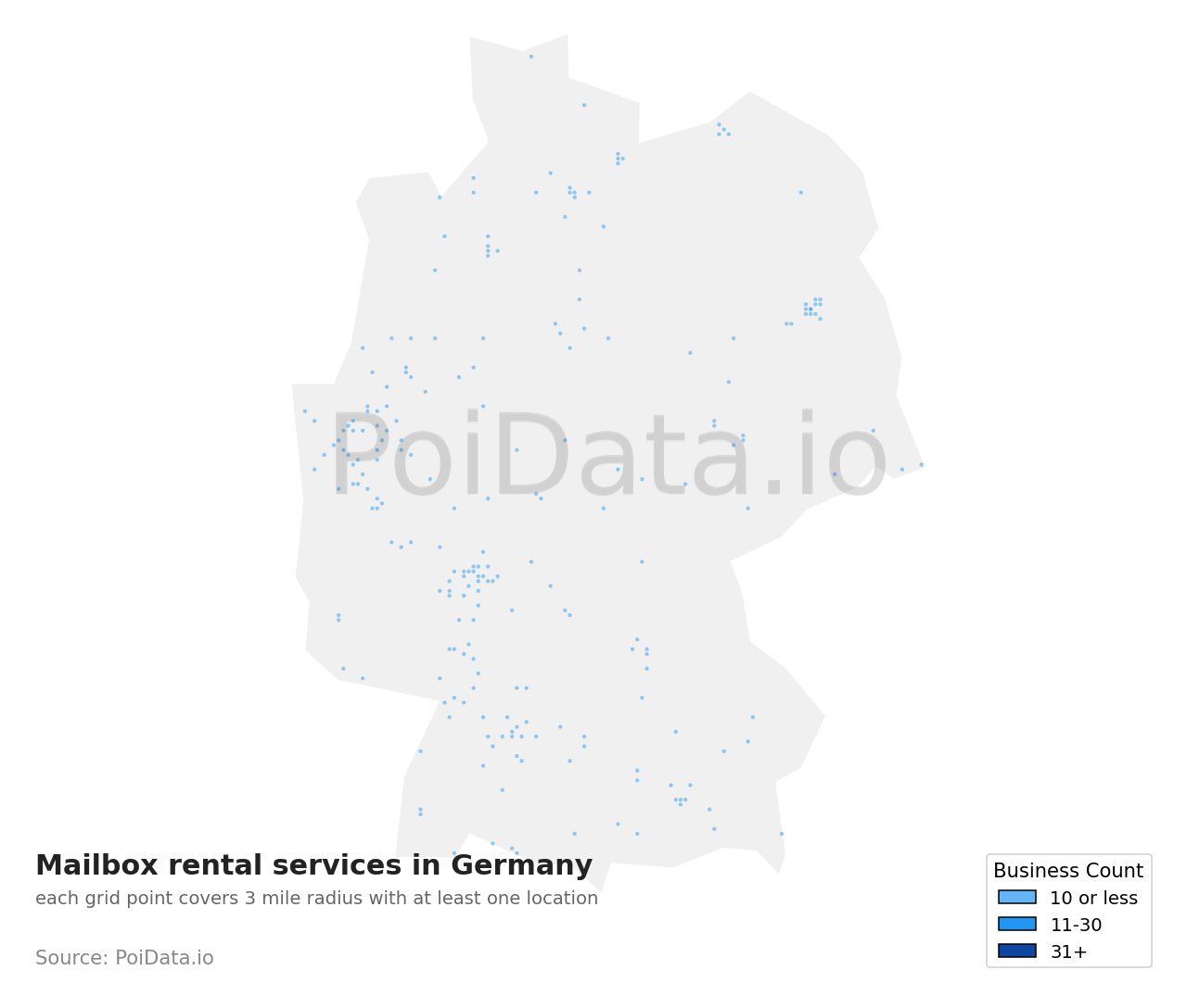 Mailbox rental service density map for Germany