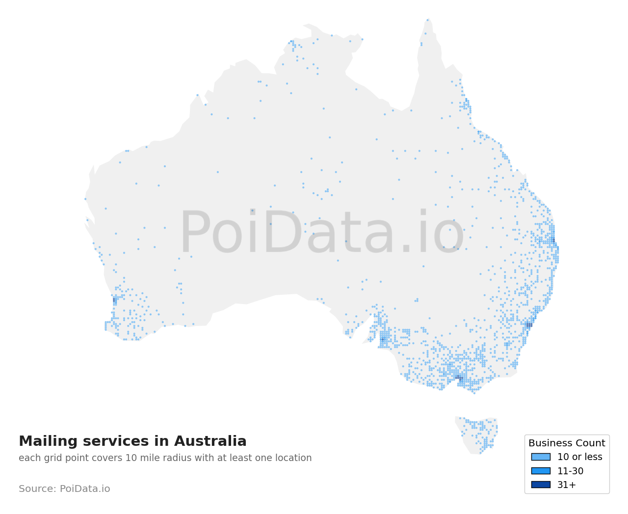 Mailing service density map for Australia