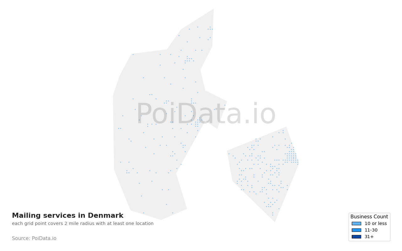 Mailing service density map for Denmark