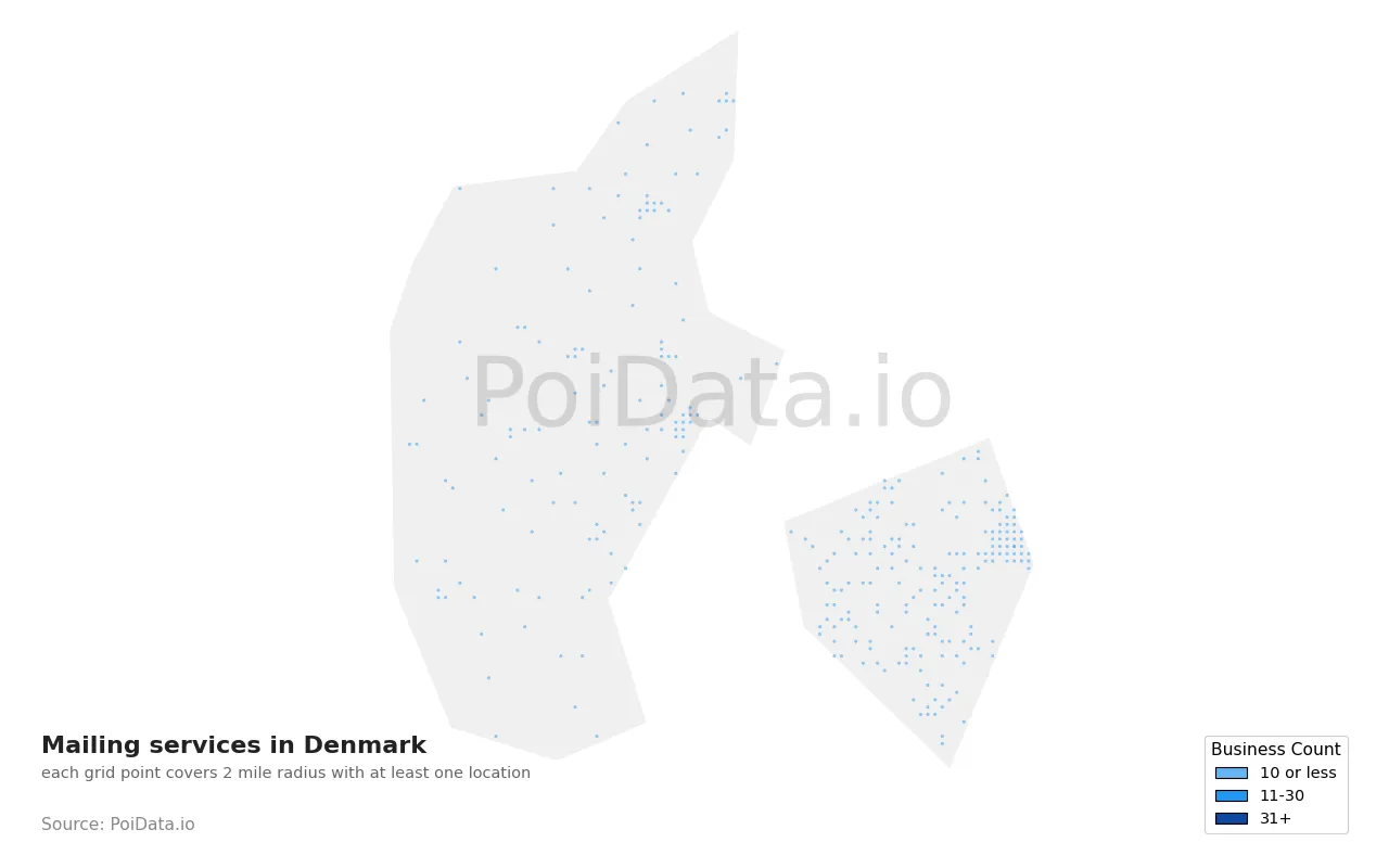 Mailing service density map for Denmark