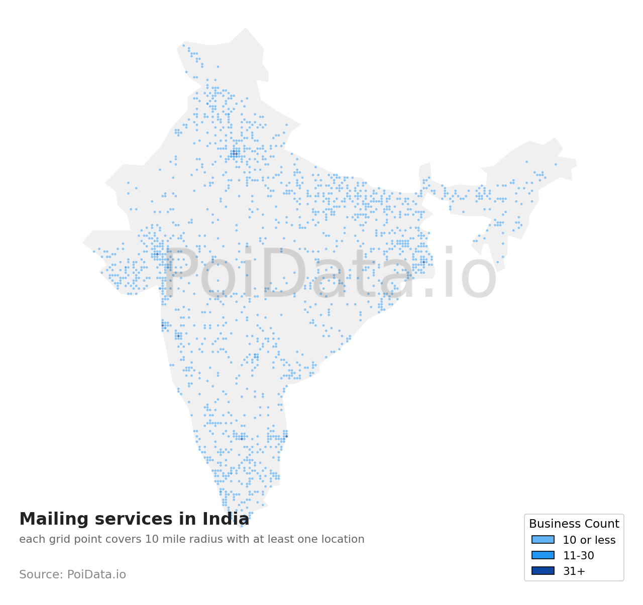 Mailing service density map for India