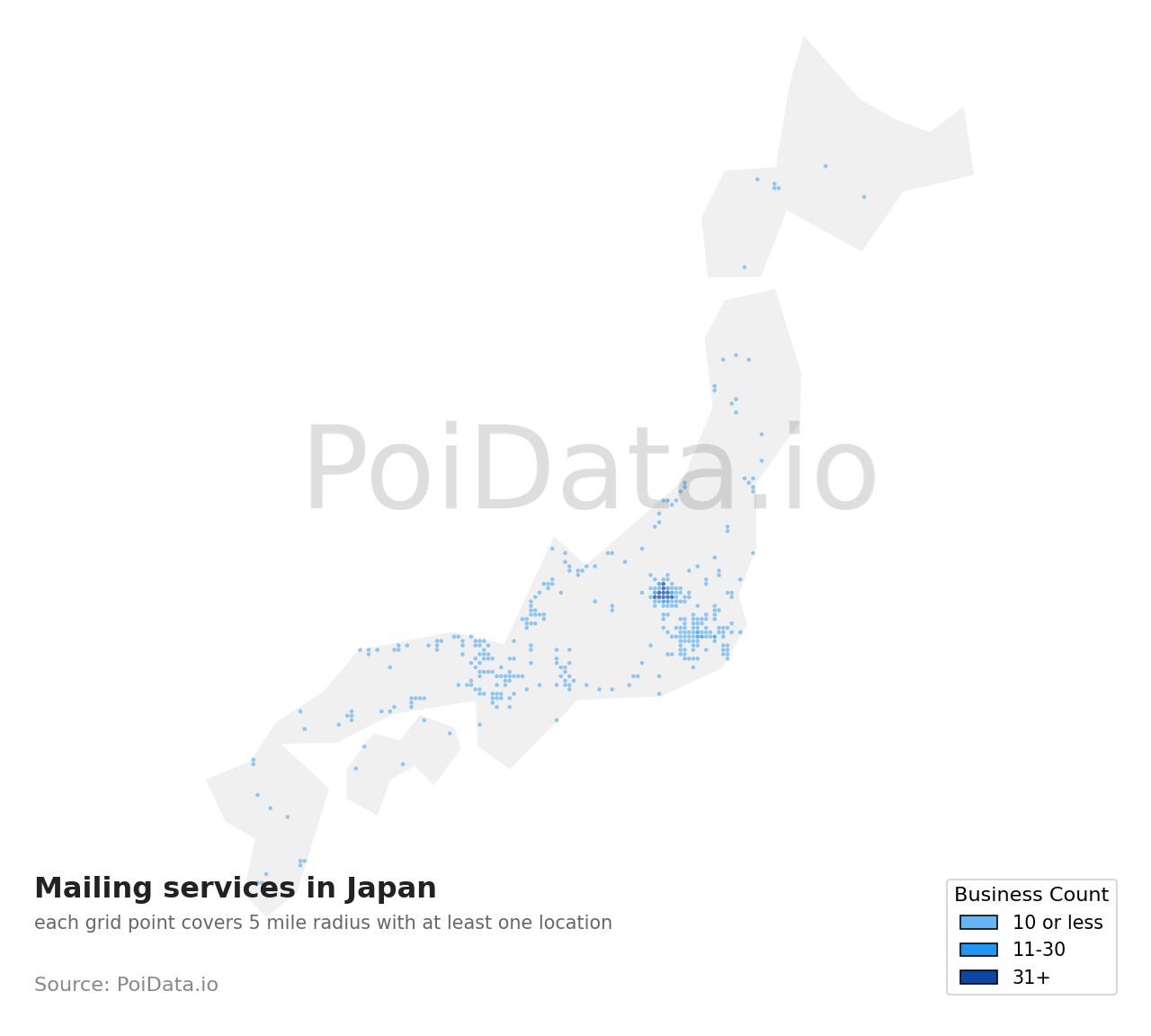 Mailing service density map for Japan