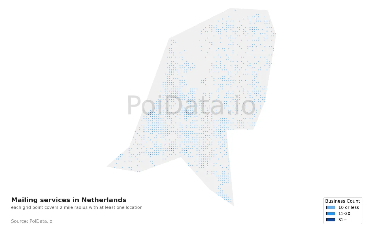 Mailing service density map for Netherlands