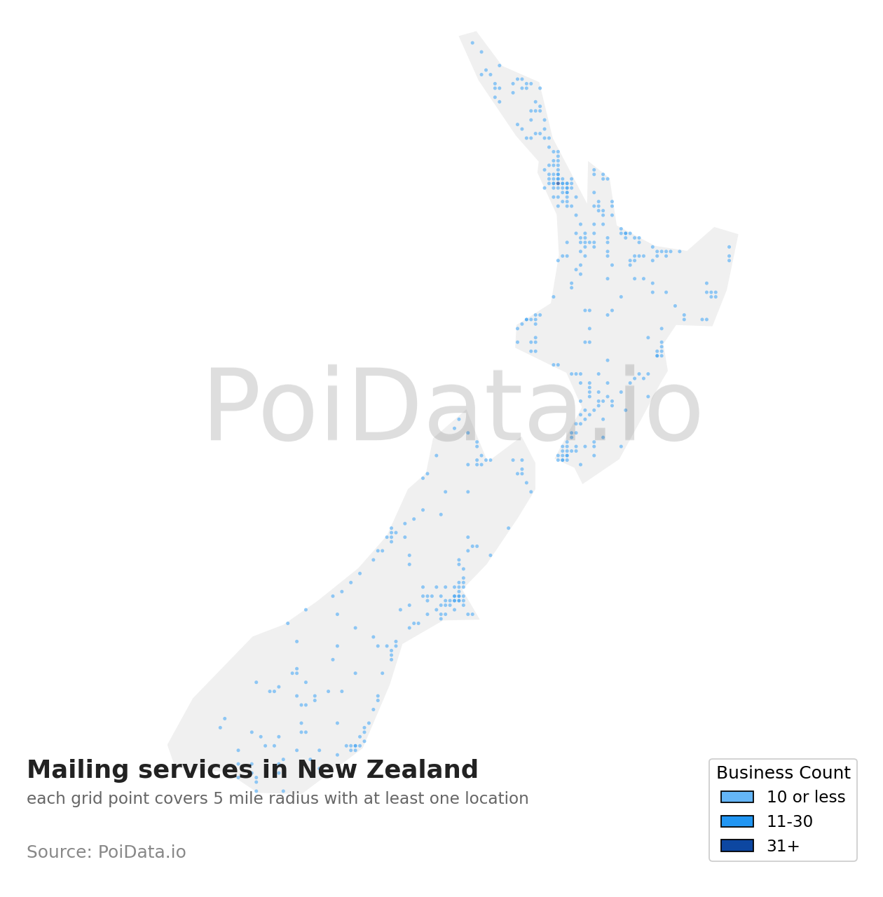 Mailing service density map for New Zealand