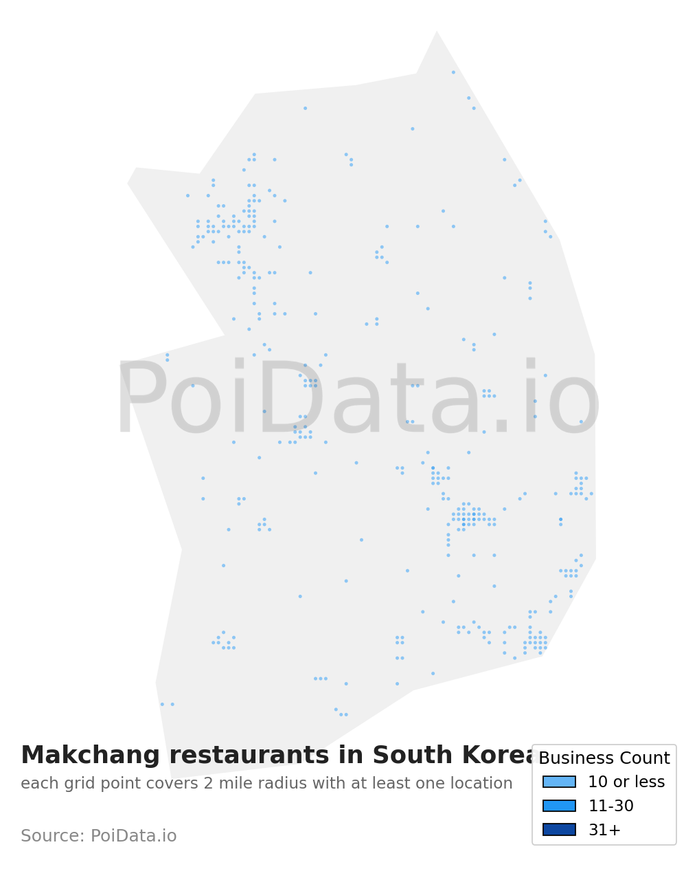 Makchang restaurant density map for South Korea
