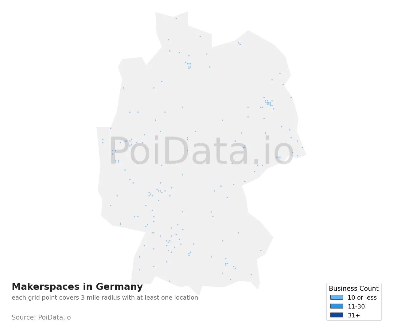 Makerspace density map for Germany