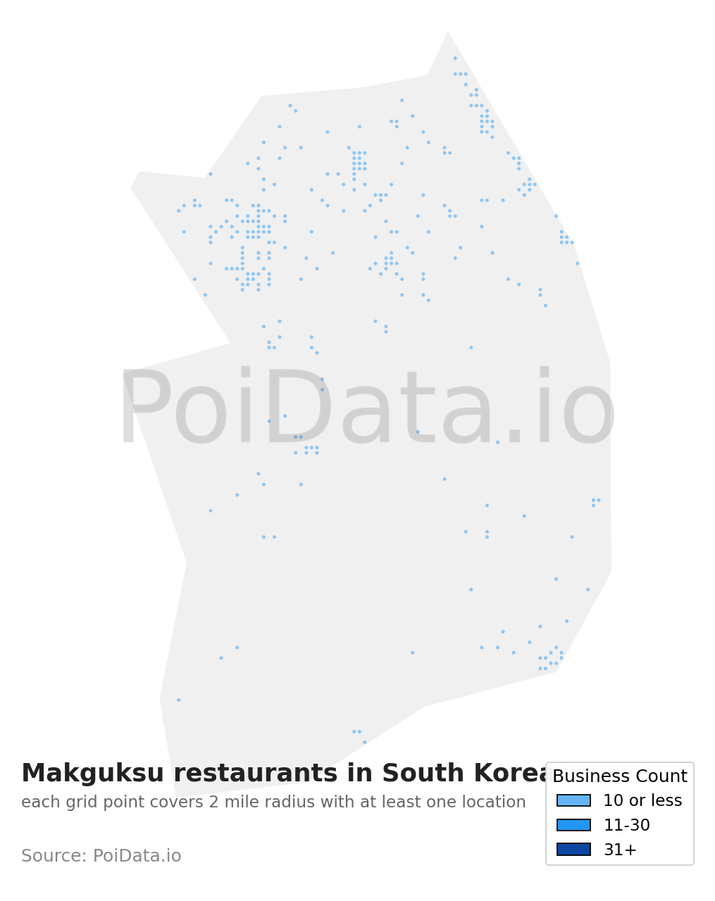 Makguksu restaurant density map for South Korea