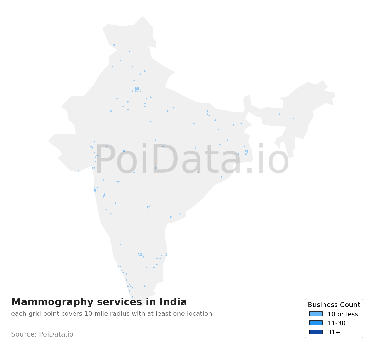 Mammography service density map for India